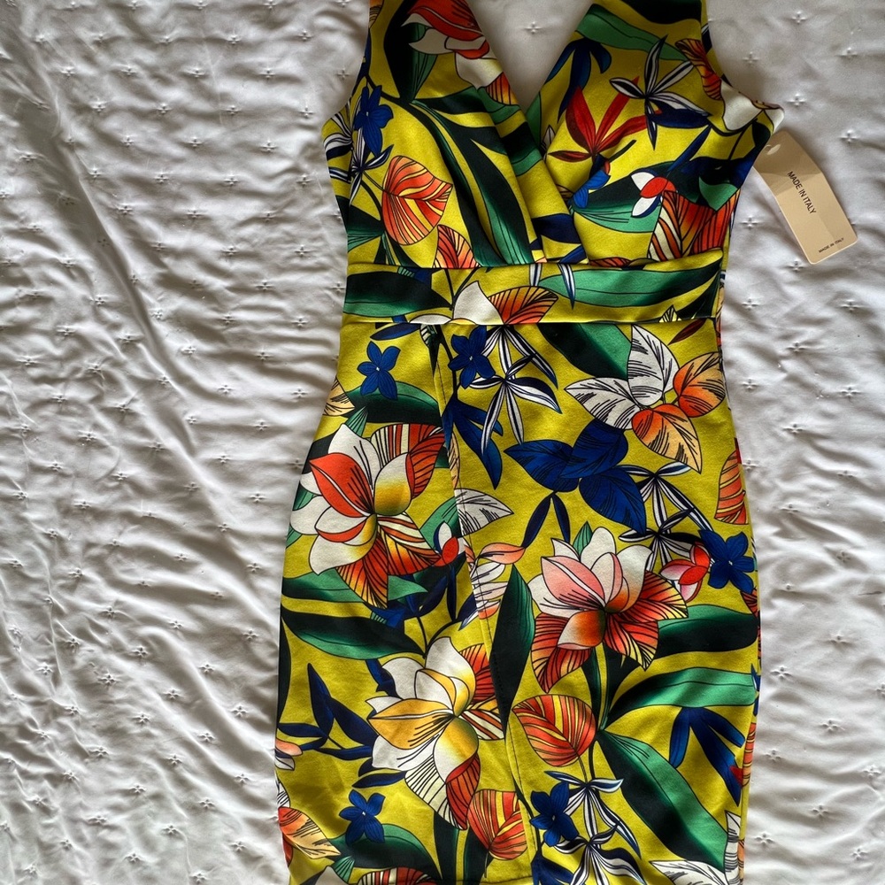 Vibrant Floral Midi Dress - Yellow and Blue